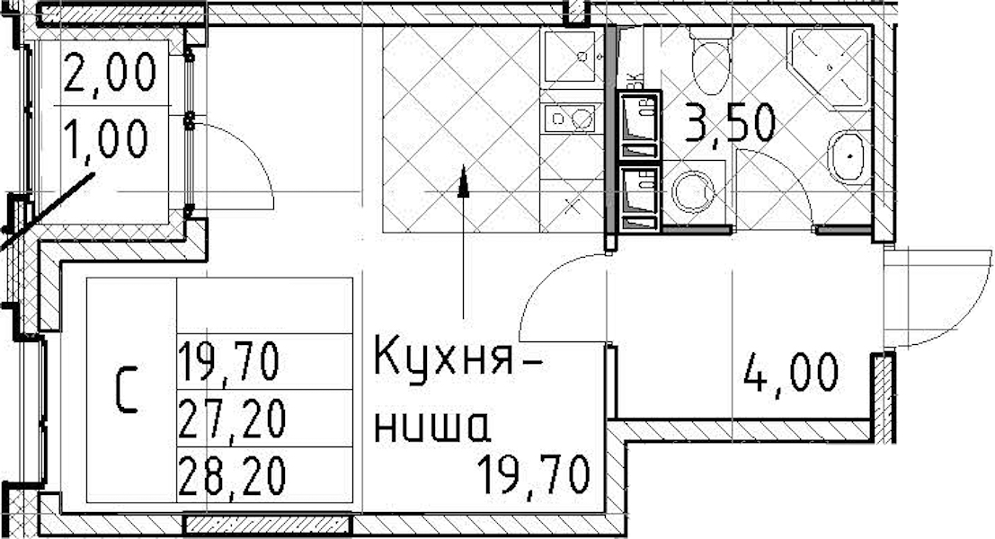 Квартира студия 28.2 м², 10/13 эт., ЖК «Тайм Сквер»